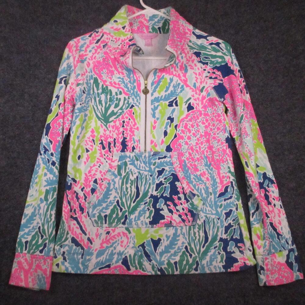 Lilly Pulitzer Sweatshirt Womens XS Multicolor 1/2 Zip Terry Floral Tropical